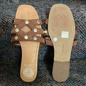 Vince Camuto Brown Minimalist Sandals with Studded Straps